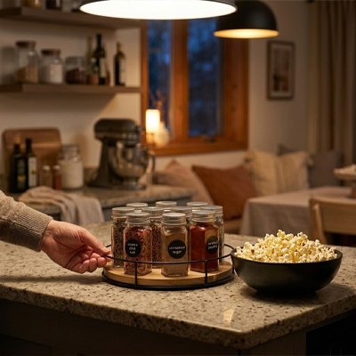 Plateau tournant​ en bois pour épices